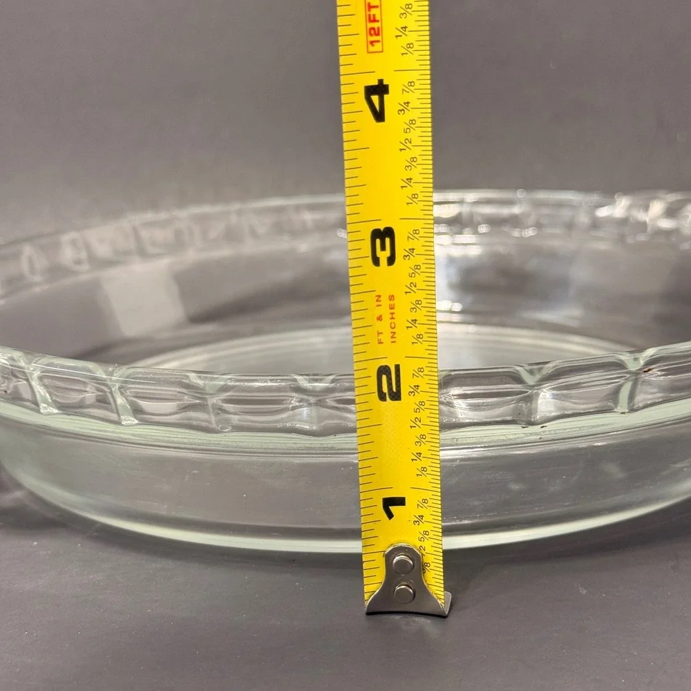 Vintage Pyrex 229 Clear Glass 9.5 Inch Scalloped Rim Pie Dish with Handles USA